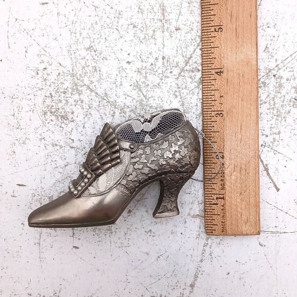 Vintage Metal Shoe Pin Cushion Ornament Beaded w/ White White Faux Pearl - Picture 12 of 12